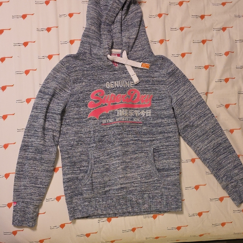 Superdry Heathered Blue Hoodie with Pink Accents